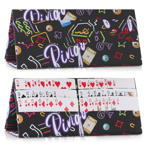 Motroce 2PCS Playing Card Holder for Poker Bridge & Canasta Foldable 6-Slot Organizer for Bingo Pull Tabs & Gambling Tickets Portable Card Game Gifts for Adults & Seniors