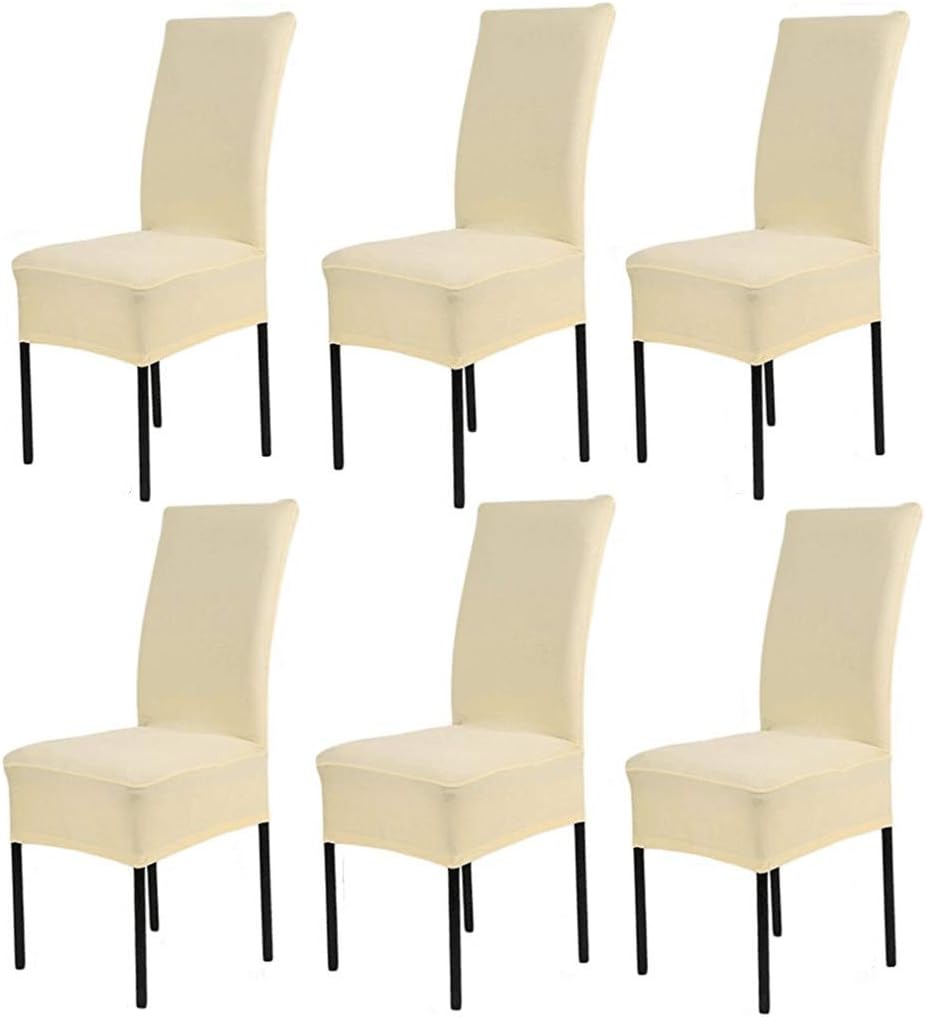 HMwish 6 Pieces Stretch Dining Chair Covers Removable Washable Spandex Slipcovers For Hotel Dining Room Ceremony Banquet Wedding Party Decor Chair Protective Covers-Beige