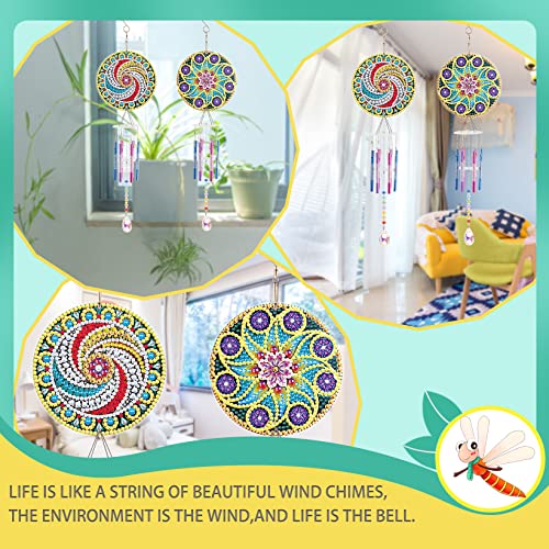 2Pcs Diamond Painting Suncatcher Wind Chime Kits, Mandala Double Sided Crystal Gem Paint By Number Diamond Painting Hanging Ornament, Mosaic Art Crafts Diy For Adults Kids Home Garden Decor #TOP3
