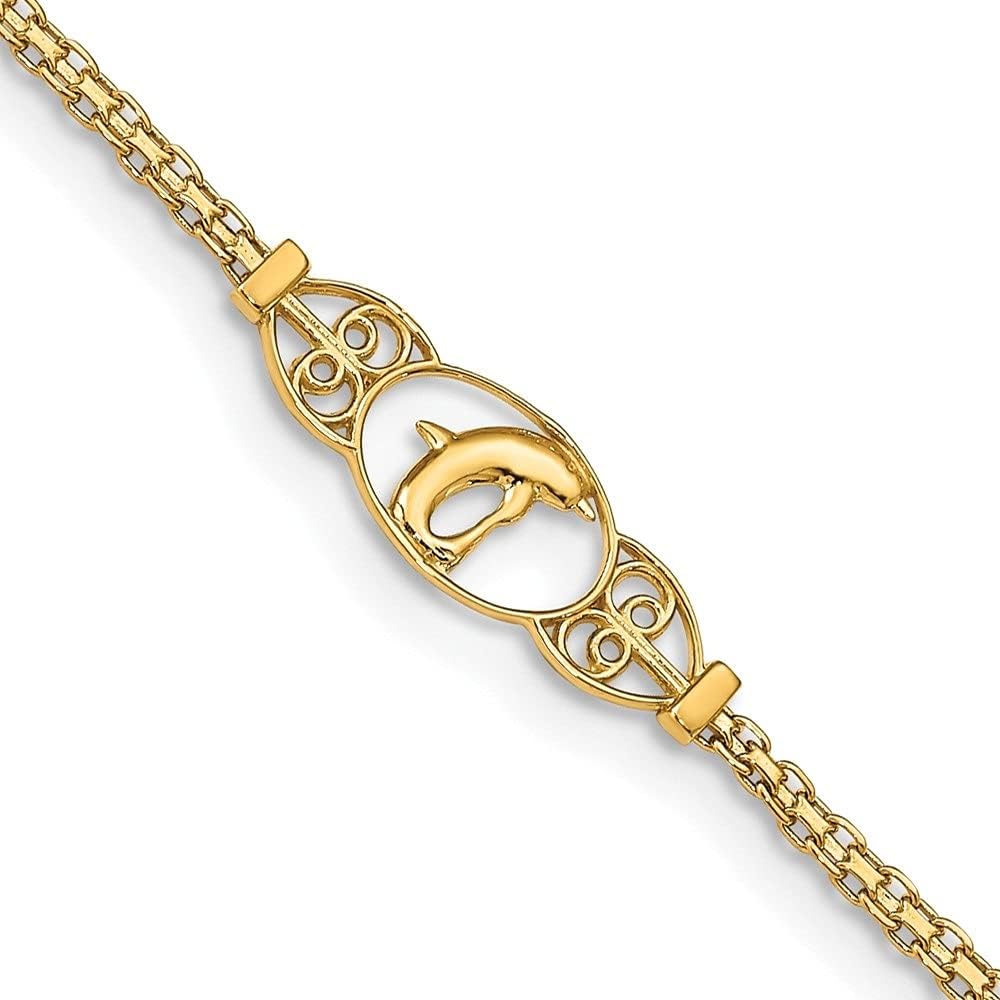 Diamond2Deal Gift for Mothers Day 14k Yellow Gold Dolphin Anklet 9"