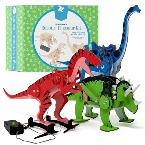 Pinwheel Crafts Robotic Dinosaur Arts & Crafts Science Kit for Kids Ages 6-12 – Wooden Dinosaur Toys with Paints – Ideal Gift for 6-Year-Old Boys