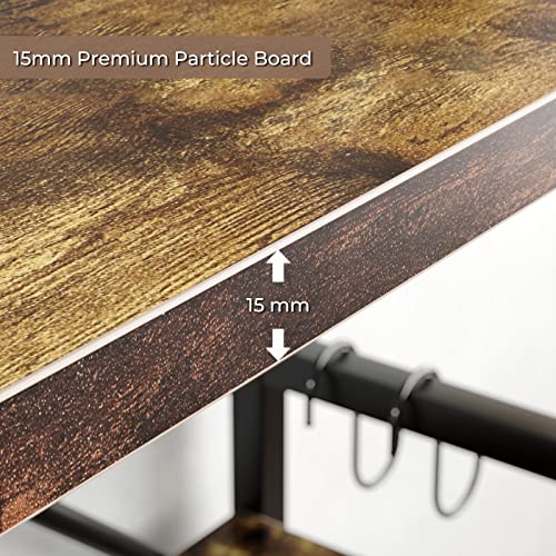 HAIOOU-Industrial-Bookshelf-5-Tier-Tall-Bookcase-with-4-Hooks-Vintage-Storage-Rack-Organizer-Free-Standing-Wood-Book-Shelf-Black-Metal-Frame-Shelving-Unit-for-Home-Office-Kitchen-Rustic-Brown