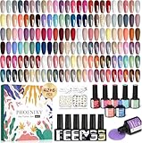 Phoenixy 48Pcs Vernis Semi Permanent 42 Couleurs Vernis Gel UV Semi Permanent avec 2 Base Coats 4 Top Coats Brillant Matt et Glitter Lot Vernis à Ongles Rouge Marron