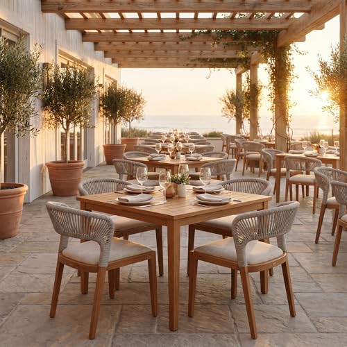 Image of PURPLE LEAF Outdoor Patio Dining Chair 2 with Built-in Cushions Deep Teak