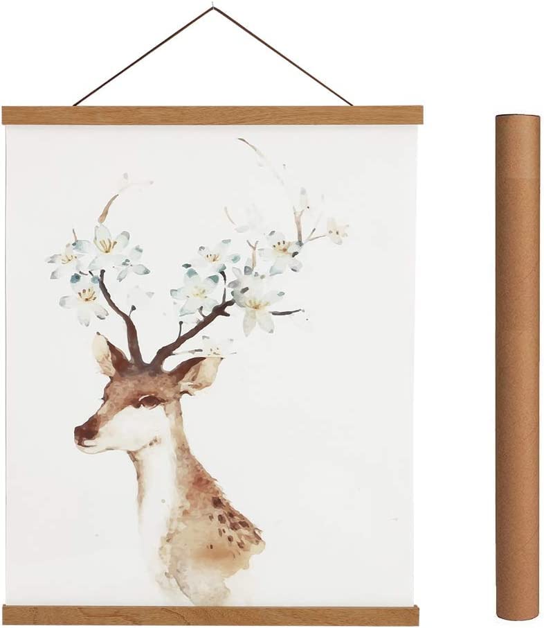 THE WHITE SHOP Magnetic Poster Hanger Frame Wood Magnet Frames Hangers for Photos Pictures Prints Maps Scrolls and Canvas Artwork,DIY Canvas Frame 1pcs(16in)