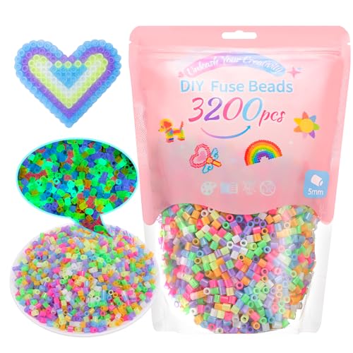 VynyQoo Bügelperlen Leuchtend im Dunkeln, 3200 Stück in 7 Farben,...