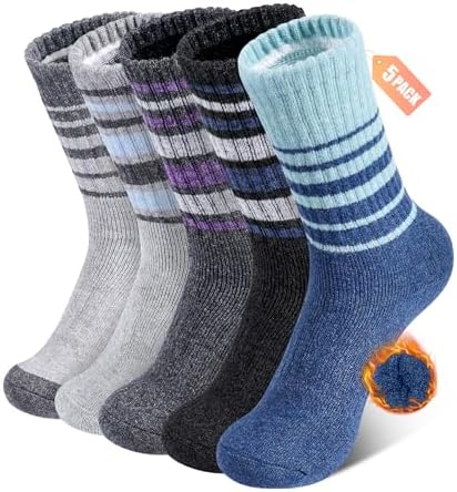 BESTENA 5 Pairs Merino Wool Socks for Women Hiking Socks Thermal Warm Winter Sock Women Crew Cushion Work Boot Outdoor Socks