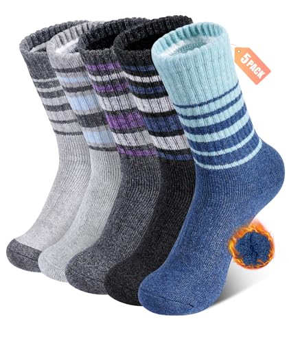 BESTENA 5 Pairs Merino Wool Socks for Women Hiking Socks Thermal Warm Winter Sock Women Crew Cushion Work Boot Outdoor Socks