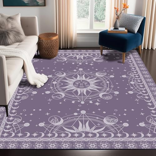 6' x 9' Sun and Moon Rug Boho Celestial Area Rugs for Bedroom Dorm Living Room Bohemian Occult Crescent Solar Stars Floor Mat Pad Doormat Carpet,180 X 275cm,Rum