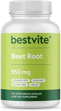 BESTVITE Beet Root 550mg per Capsule 120 Vegetarian Capsules - No Stearates - No Maltodextrin - No Fillers - Vegan - Non-GMO - Gluten Free