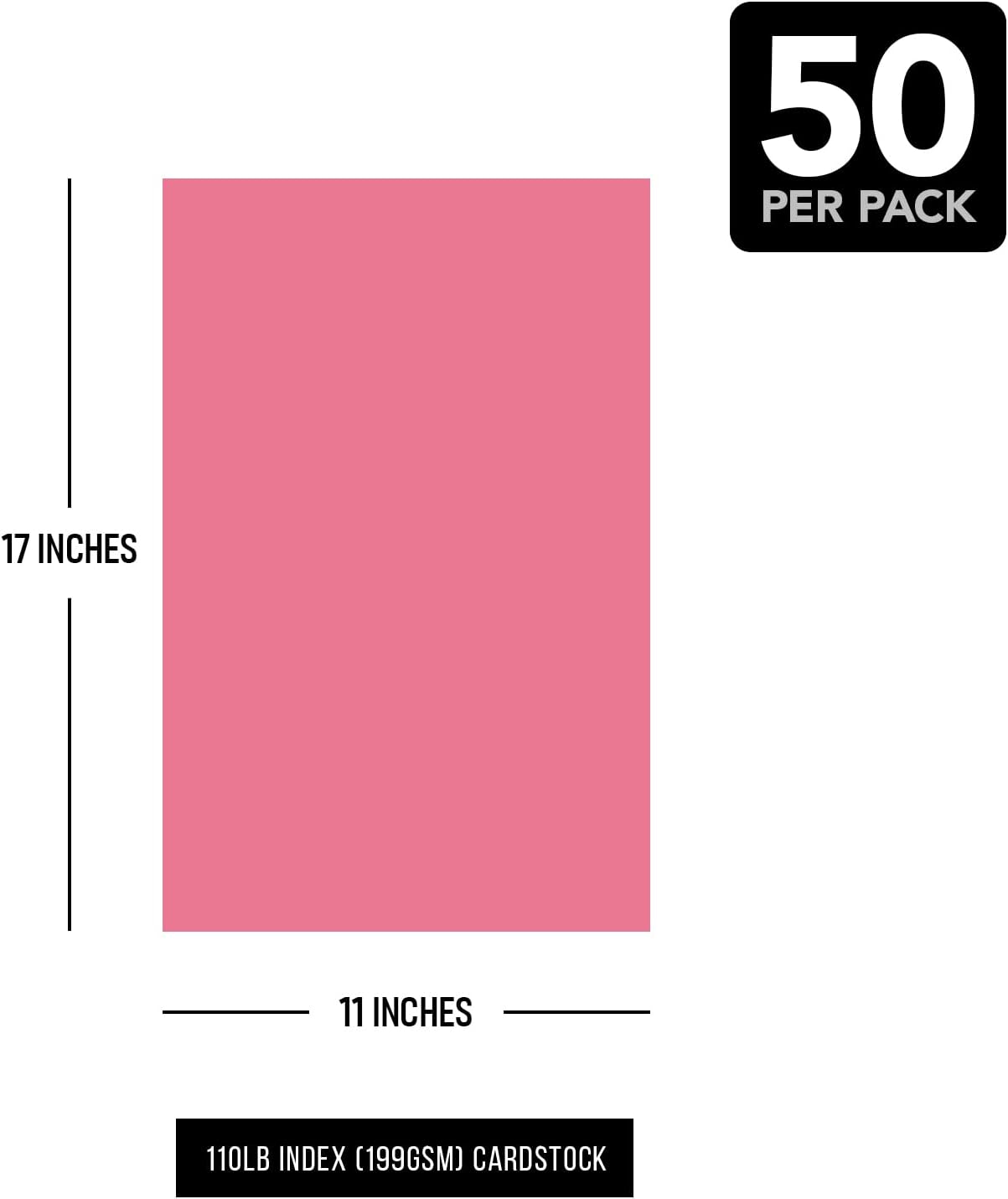 11 x 17" Cherry Pink Pastel Color Cardstock Paper – Great for Arts & Crafts, Wedding Invitations, Cards and Stationery Printing | Medium to Heavy Card Stock 110lb Index (199gsm) | 50 Sheets per Pack