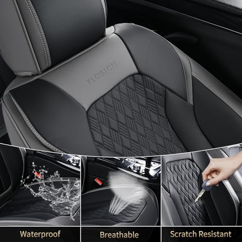Image of FLORICH Seat Covers, Car Seat Covers Front Seats, Luxury Nappa Leather Seat Covers, Breathable and Waterproof Car Seat Protector 2 Seat, Automotive Seat Covers Universal for Most Cars-Gray&Black