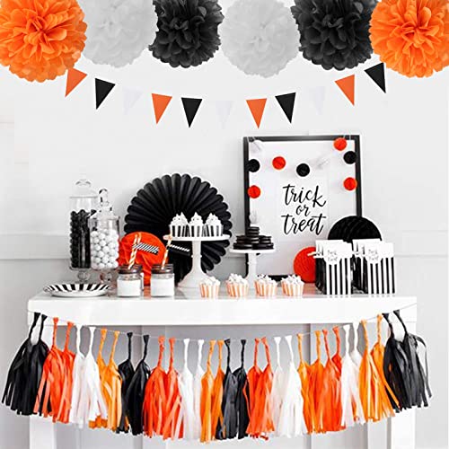 Black White Orange Halloween Party-Decorations - 23Pcs Tissue Pom Poms Streamers,Tassel Garland Banner,Graduation 2023 Birthday Wedding Baby Bridal Shower Decor Bunting Lasting Surprise #TOP5