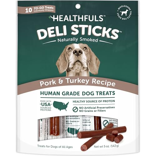 HEALTHFULS Deli Sticks Pork and Turkey Human-Grade Gluten-Free Soft and Chewy Dog Treats, 10 Count Bag