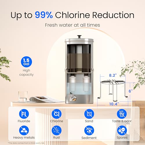 Image of Waterdrop TK15-A-FS Gravity Water Filter System, NSF /ANSI 42&372 Standard, Reduce Chlorine, Stainless-Steel Water System with 4 Filters, Metal Spigot and Stand for Home, Travel, Emergencies, 1.5G