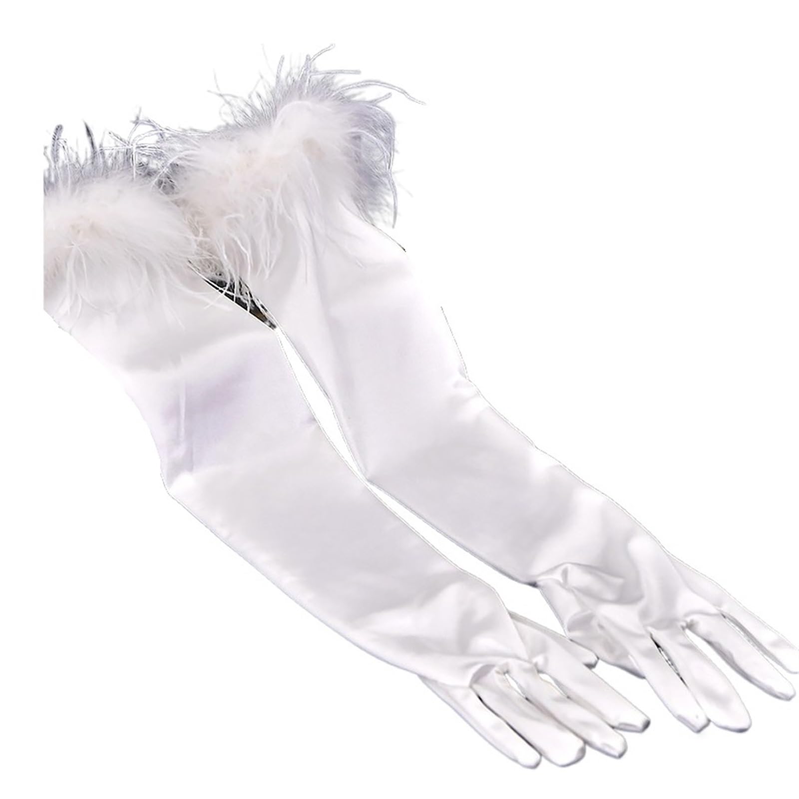 2 Paia Guanti in Raso Piuma Peluche Lunghi Elastici for Feste da Ballo Donne Halloween Diserbo for Trucco Teatrale Opera Per Feste E Balli