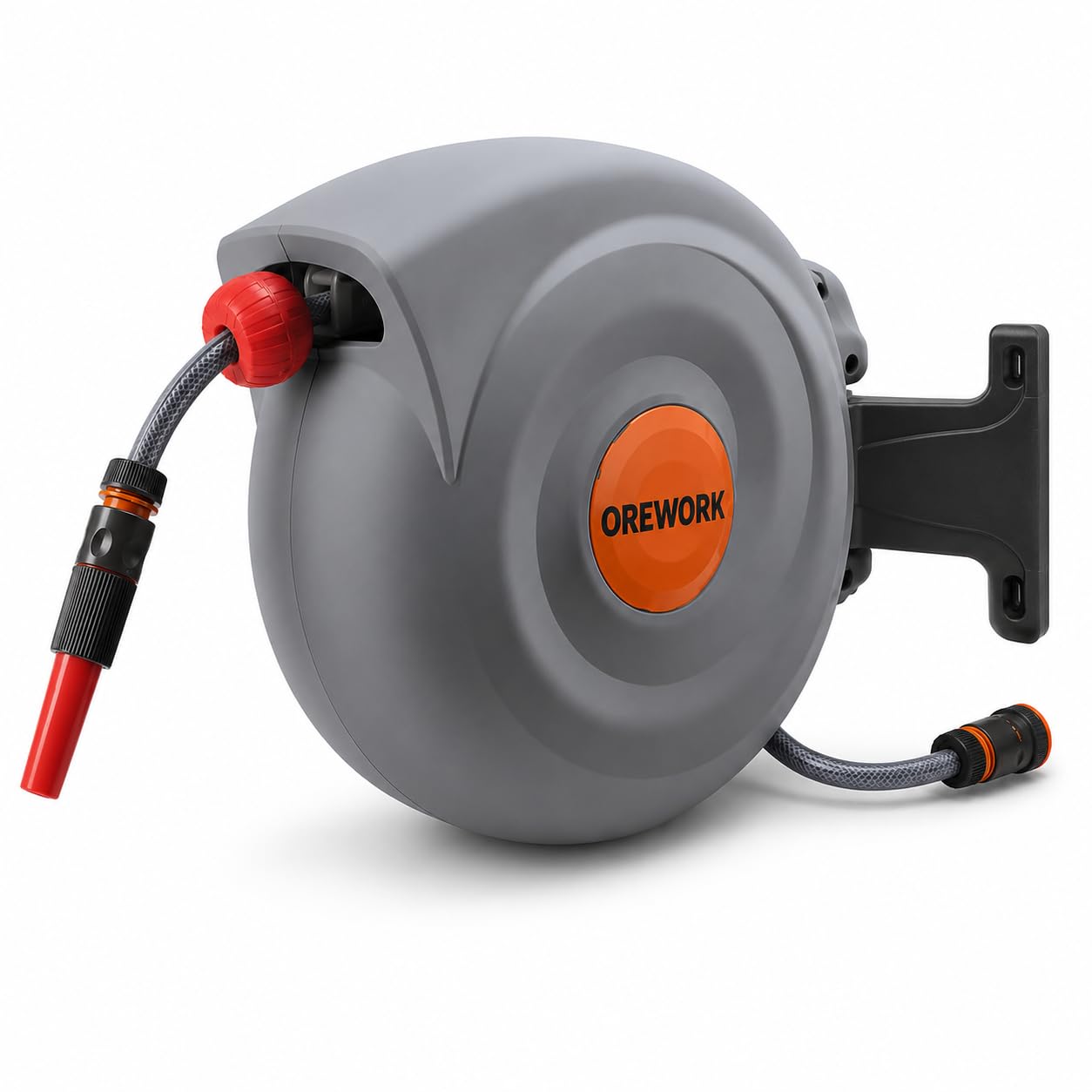 OREWORK Enrollador Automático de Manguera, 20 m, Diámetro 12 mm, con Muelle Retráctil, Soporte de Pared, Lanza de Riego
