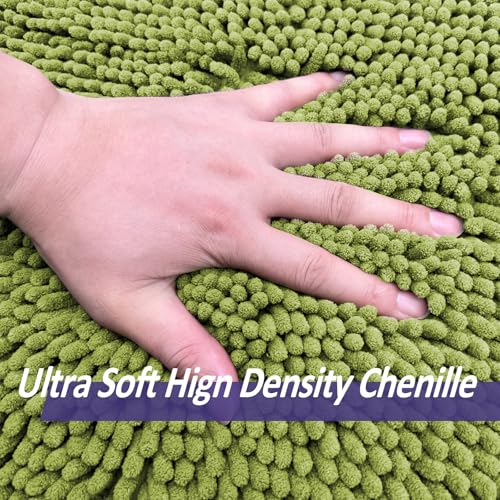 Image of Lime Green Bathroom Rug Set - Extra Soft 3 Piece Anti-Slip Bath Mats, Plush Chenille Shaggy Mat for Living Room, Bedroom, Floor - Water Absorbent Soft Rug