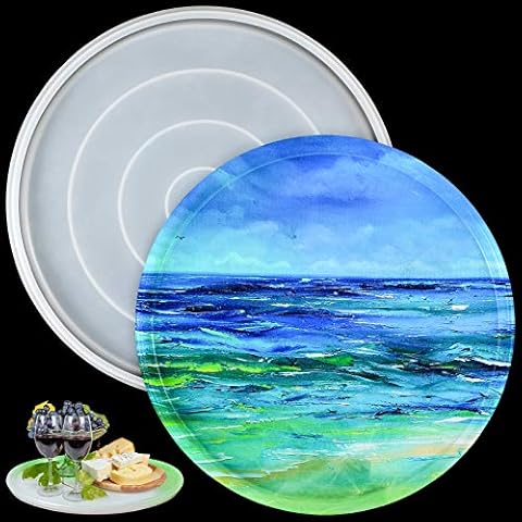 10.78'' Large Resin Moulds Silicone Rolling Tray Mould, Round Dish Mould with Edge Round Serving for Epoxy Resin for DIY Making Faux Agate Tray, Serving Board, Coaster, Home Decor Cover