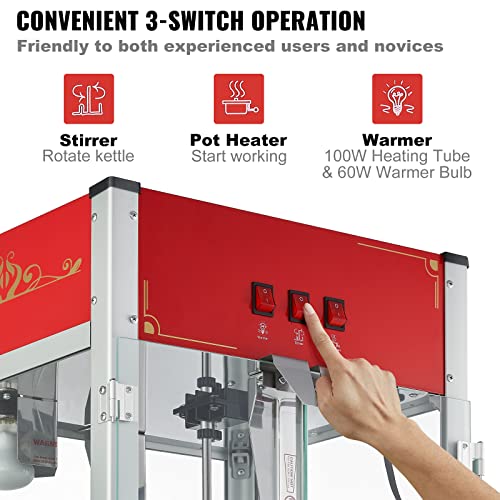 Image of VEVOR Commercial Popcorn Machine, 12 Oz Kettle, 1440 W Countertop Popcorn Maker for 80 Cups per Batch, Theater Style Popper with 3-Switch Control Steel Frame Tempered Glass Doors 1 Scoop 2 Spoons, Red