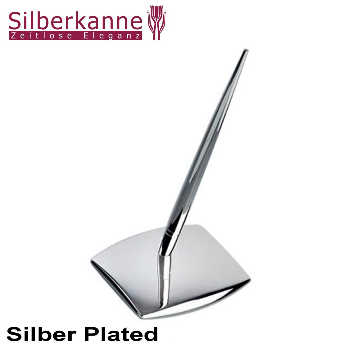 Schreibtisch-Set: Kugelschreiber mit Halter (8x7 cm) | Silber Plated versilbert | Edles Geschenk | In Geschenkbox