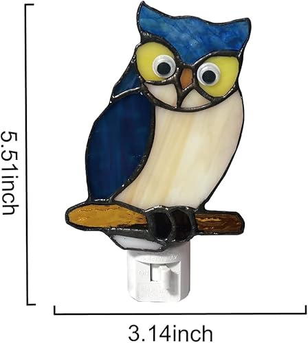 Miniatura 3 de Luz nocturna de búho de vidrieras, luz nocturna para sala de estudio, adecuada para sala de estar, pasillo, dormitorio. Enchufe a la pared. DYM9008