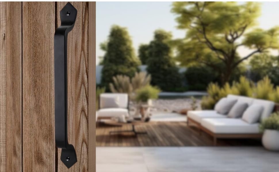 Image of 9 Inch Diamond Curved Barn Door Handle - Black Cast Iron Pull for Sliding Doors, Gates, Sheds, Fences, Closets - Indoor Outdoor Farmhouse Hardware