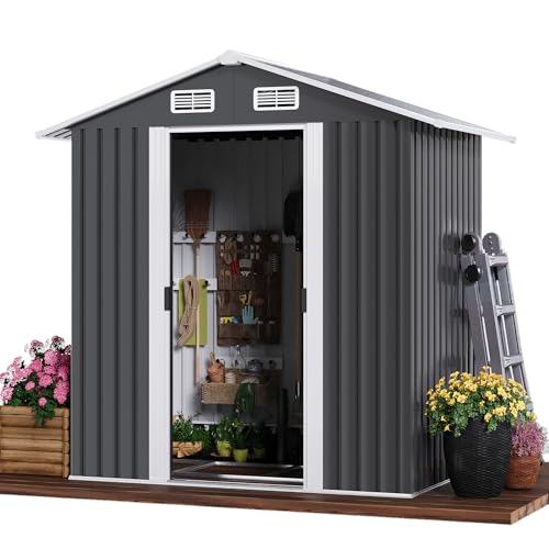 Advwin Garden Shed, Outdoor Storage Shed 131x195x186cm, Galvanised Steel Shelter Tool Shade Slope Roof Air Vent Lockable Sliding Doors, Gardening Tools Bikes Storage Workshop for Backyard Patio