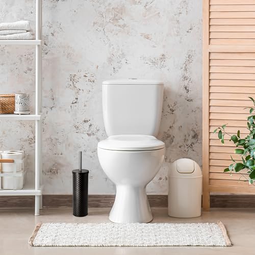 Image of AMG Toilet Brush and Holder, Rustproof Stainless Steel Toilet Bowl Brushes for Bathroom with Inflexible Bristles (Matte Black-Dots)