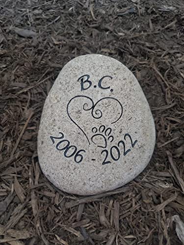 Graphicrocks Sandblast Engraved River Stone Pet Memorial Headstone Grave Marker Dog Cat H Med #TOP5