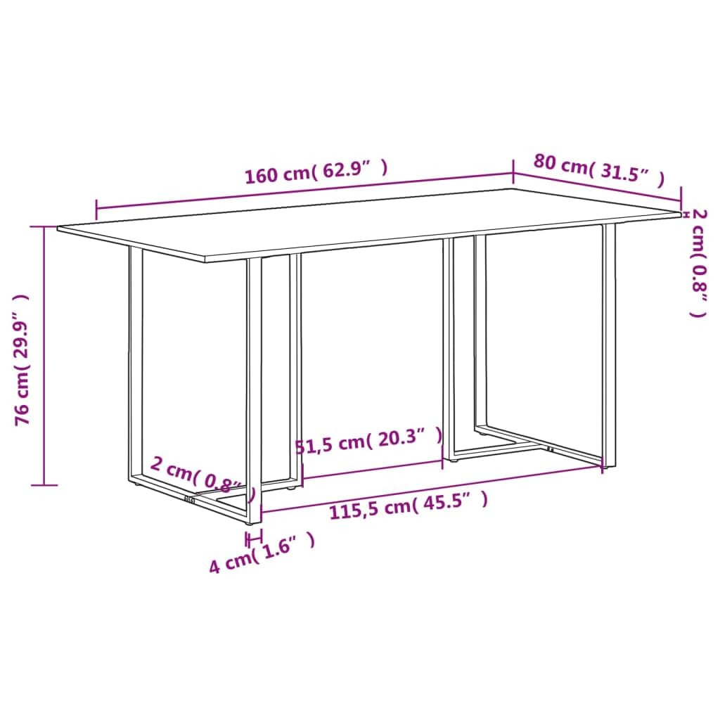 Table à manger industrielle 160 cm en bois massif recyclé avec pieds en fer enduit de poudre robustes pour cuisine, salle à manger et salon, extensible, durable