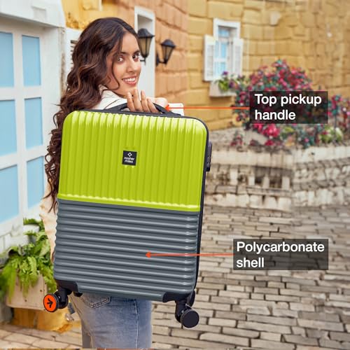 Image of Nasher Miles Istanbul Hard-Sided ABS and PC Cabin Luggage 20 inch | 55cm | 8 Wheels Small Trolley Bag for Travel | Suitcase (Lime Green Olive)