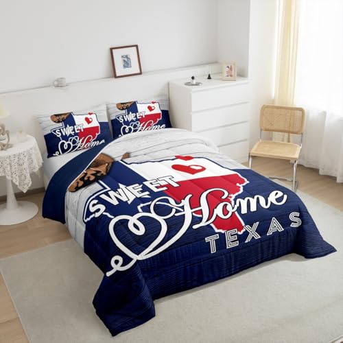 Image of Feelyou Texas Star Comforter Full Size American Flag Bedding Set Boys Girls Cowboy Comforter Patriotism Duvet Insert Bed Set 2Pcs