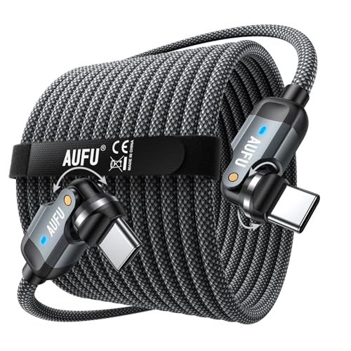 Image of AUFU PD 60W USB C to USB C Cable 6.6ft(1Pack), Double 180 +360Rotation /C to C Fast Charging /Type C to Type C Cable /6ft USB C Cable for 1Phone 17 /16 /15 /Ma-Book /1Pad Series, Samsung Galaxy Series