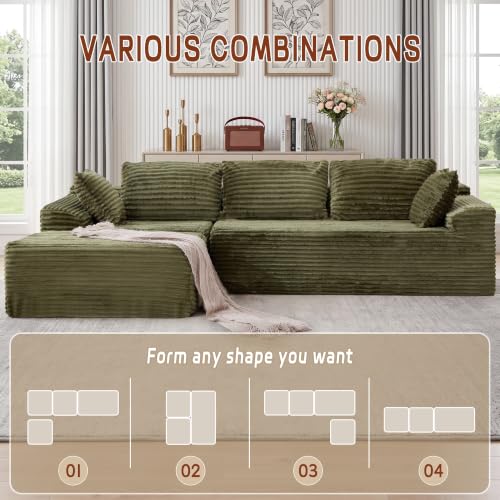Image of Korser 108 inch L-Shaped Modular Sectional Sofa with Chaise, Boneless Comfy Corduroy Fluffy Couch with Deep Seat and Side Pockets, Flexible Module Combination for Living Room, No Assembly, Side Pockets