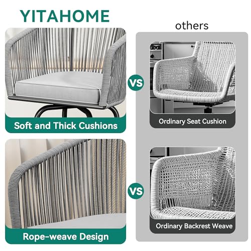 YITAHOME 27" Bar Stools Set of 6 with Arms & Cushions, 360° Swivel Outdoor Bar Stools, All Weather Counter Height Bar Stools Set of 6 with Curved Back for Backyard, Kitchen Island, Dining Room, Gray by YITAHOME - Used condition - Image 4