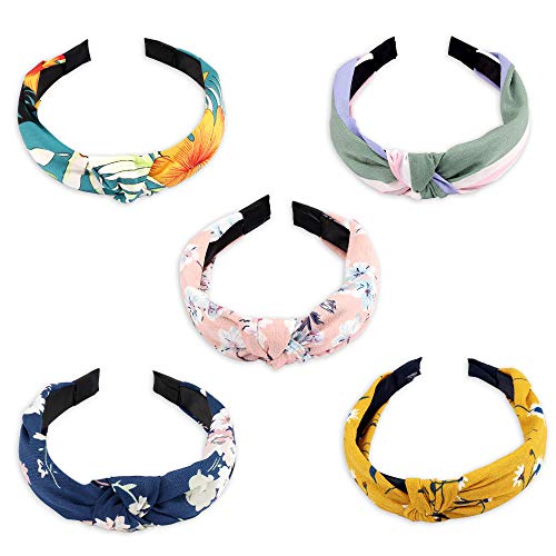 Kicosy 5 Pcs Knotted Headbands for Women Turban Headbands for Women Top Knot Headband for Women Wide Headbands Fashion Hair Accessories for Women (5 Colors)