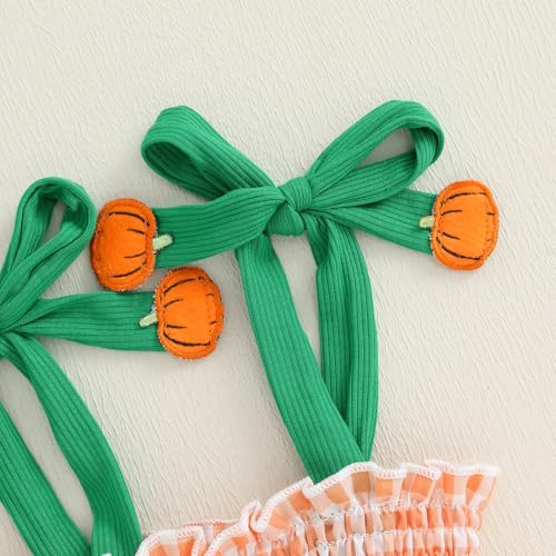 Suolongsama Newborn Baby Girl Halloween Romper Dress Pumpkin/Ghost Embroidery Sleeveless Smocked Bodysuit Halloween Clothes3