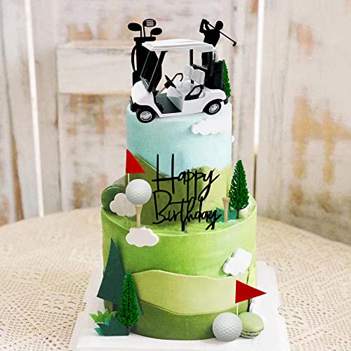 Golf Cake Decorations Golf Cart Cake Toppers Heading For The Green Cake Topper For Golfers With Cart Flag Golf Ball For Golf Theme Party Supplies (White) #TOP2