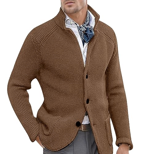 Cárdigan de punto para hombre con solapa y botones chaqueta de invierno casual
