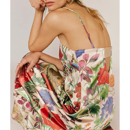 Women Boho Floral Maxi Dress Backless Spaghetti Strap A-Line Flowy Summer Vacation Long Dress4