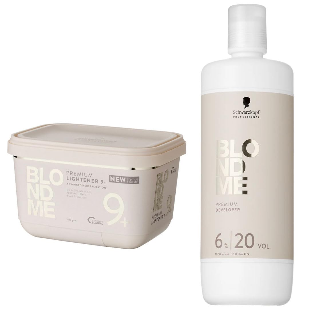 Schwarzkopf Professional - Duo Blond Me PPL9+ Poudre Comp. Décolorante Premium 450g Lightener 9+ & Blond Me Supreme Blonde Hair Quality Premium Care 9% 20 Vol Developer 1000ml by Schwarzkopf