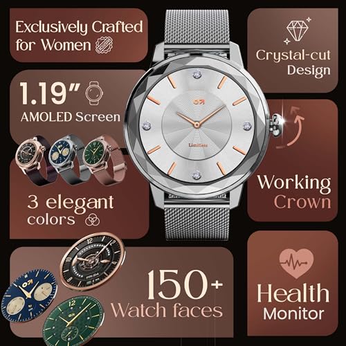 Image of GOBOULT Alora Smart Watch 1.19'' AMOLED Display, BT Calling, Rotating Bezel, 150+Watchfaces, 800 Nits Brightness, AI Voice Assistant, SpO2 Monitoring, 120+ Sports Mode (Silver)