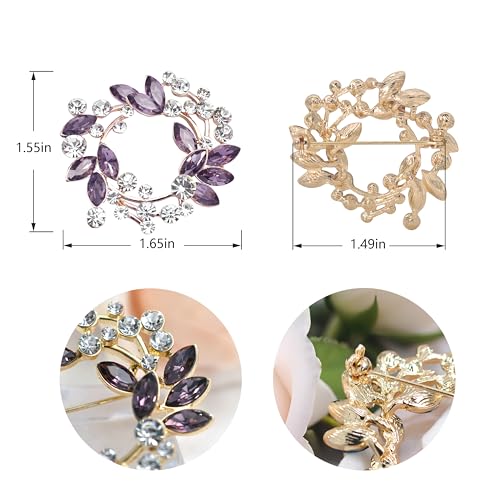 Image of Gyn&Joy Clear Crystal Rhinestone Floral Wreath Pin Brooch BZ005