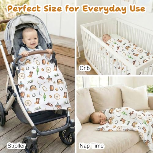 Image of Western Baby Blanket, Soft Flannel Cowboy Newborn Blanket, Cozy Unisex for Boys & Girls, Lightweight Stroller & Crib Blanket 30x40