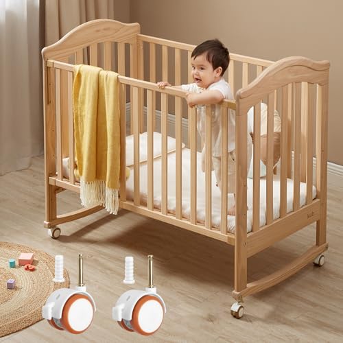 Lenkrollen für Kindermöbel,4 Stück Rollensatz Gummil Kinderbett,Räder mit Bremse Kinderbetten,Kinderbett-Räder,Geeignet für Kinderwagen, Kinderbetten, Möbel (Weiß)