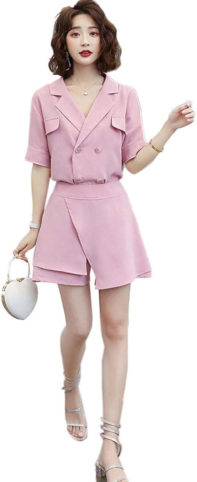 Amazon Yuanyuan スーツショートパンツスーツ フェミニン韓国版 夏の 小さい 外国のスタイル 職業 ファッション 年齢減少 ツーピーススーツ ワンピーススーツ 通販