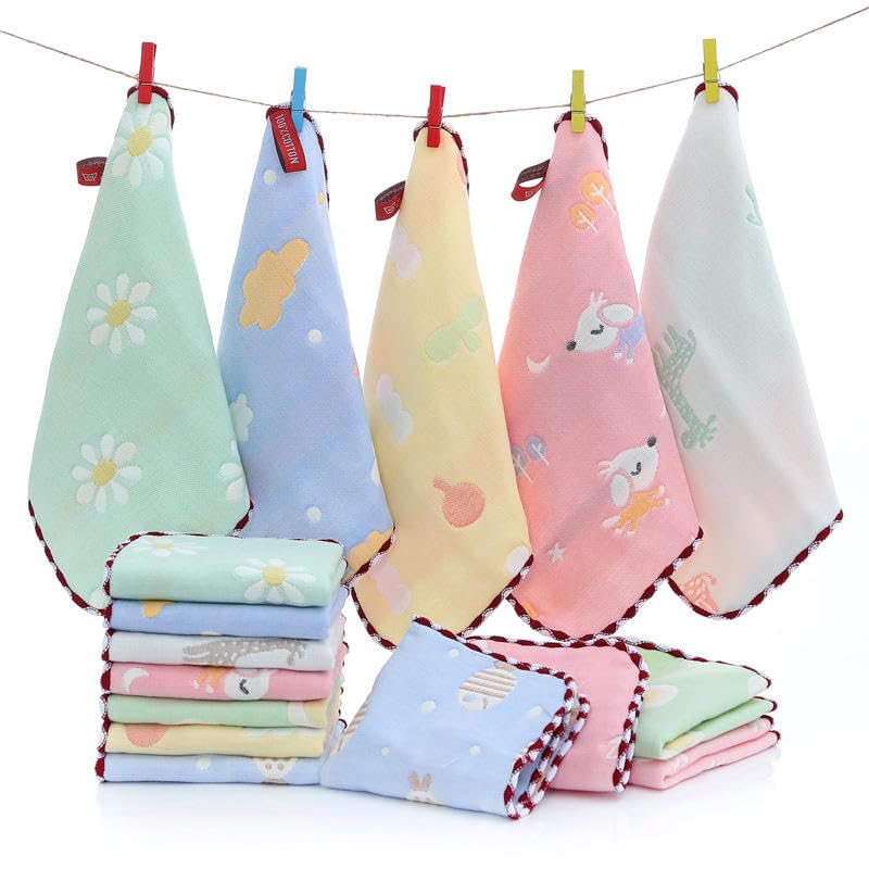 Muslin Cotton Face Towels, Soft and Absorbent Wash Clothes for Newborns, Infants and Toddlers (Multicolour) (Size 25x25 cm) (6)-image-31