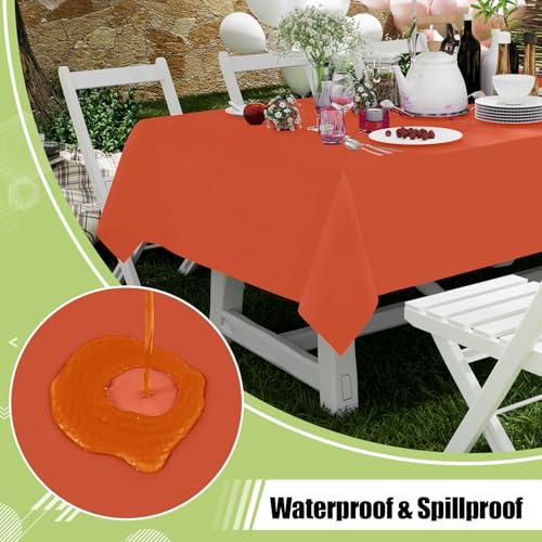Image of Smiry Disposable Table Cloth 3 Pack, 54 x 108 Inch Waterproof Plastic Tablecloth, Decorative Rectangle Table Covers for Party, Birthday, Picnic, Rust