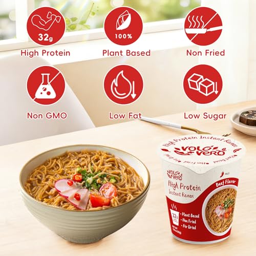 Image of VOLO VERO High Protein Instant Ramen Noodles Cups, Spicy Beef, 32g Protein